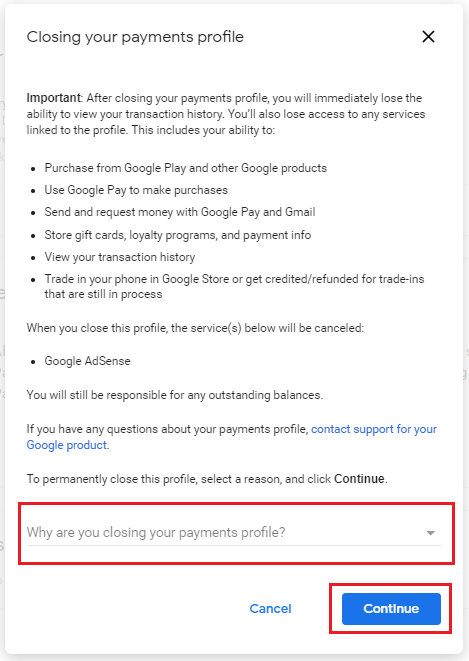 Google Adsense Account Delete
