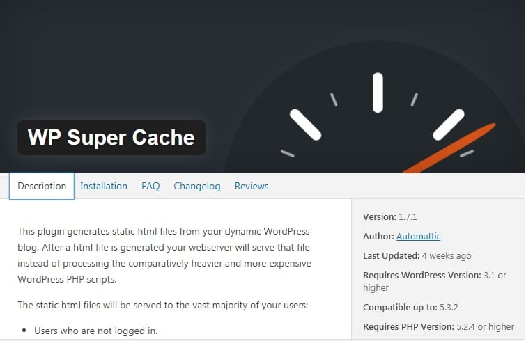 free plugin WP Super Cache